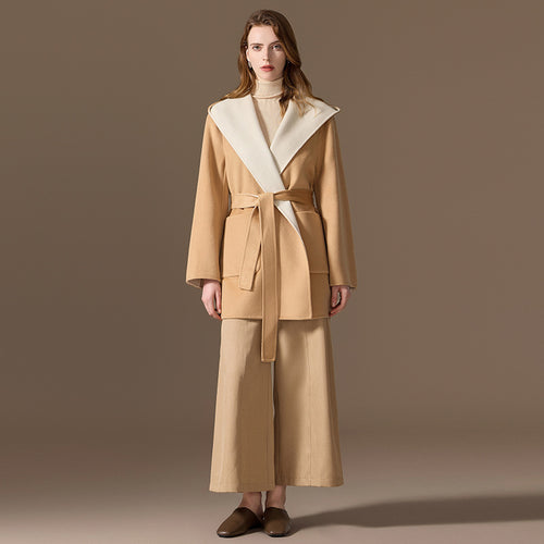 Cashmere coat, women's short style, double-sided, two tone